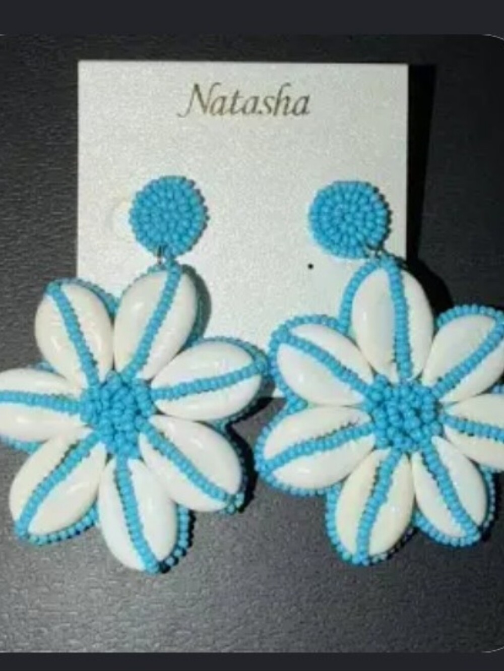 NATASHA Turquoise and White SHELL Floral Drop Earrings. Ty LP